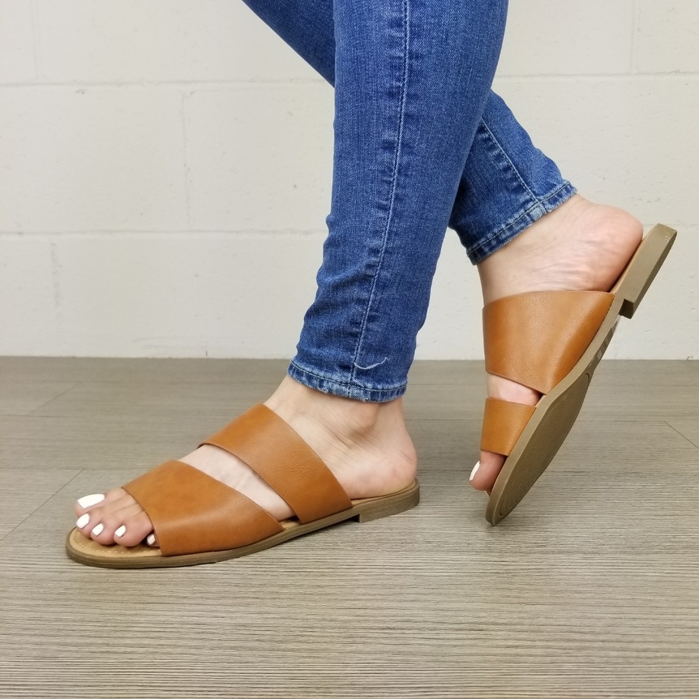 Tan Vegan Leather Flat Comfort Sandal -H - Picture 5 of 7